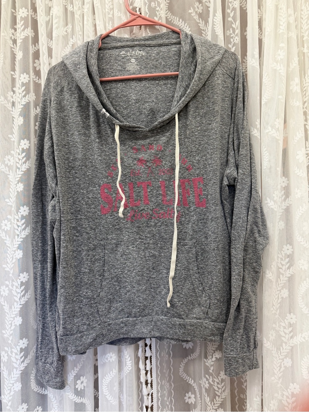 Salt Life Heather Gray Hoodie with Pink Logo